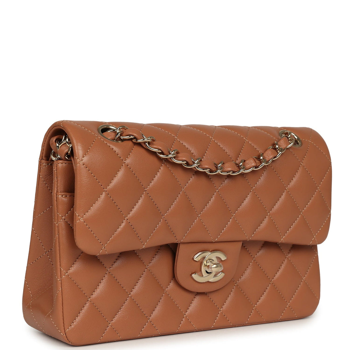 Chanel Small Classic Double Flap Bag Caramel Lambskin Light Gold Hardware