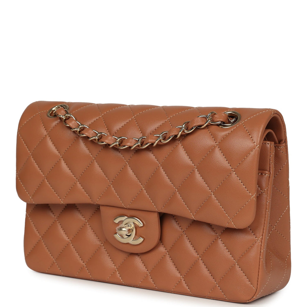 Chanel Small Classic Double Flap Bag Caramel Lambskin Light Gold Hardware
