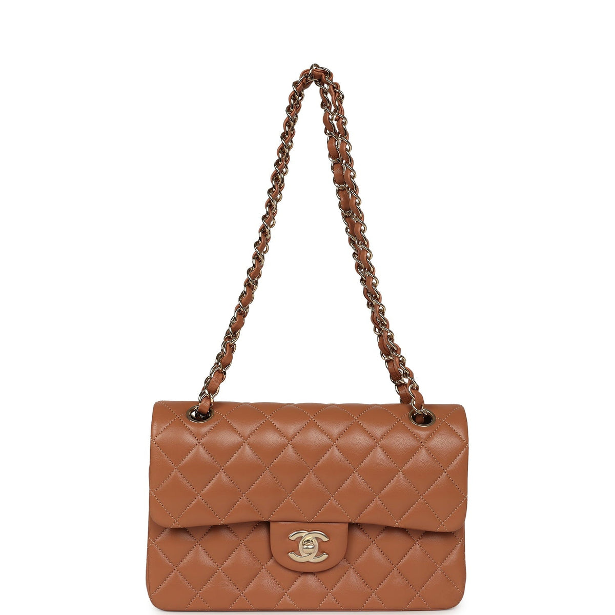 Chanel Small Classic Double Flap Bag Caramel Lambskin Light Gold Hardware