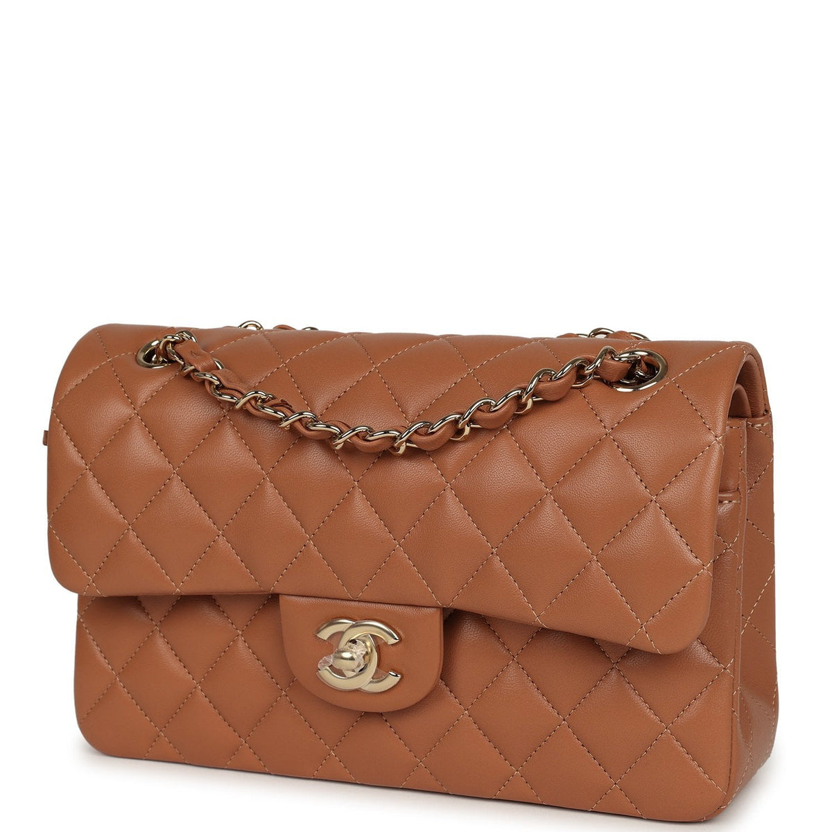 Chanel Small Classic Double Flap Bag Caramel Lambskin Light Gold Hardware