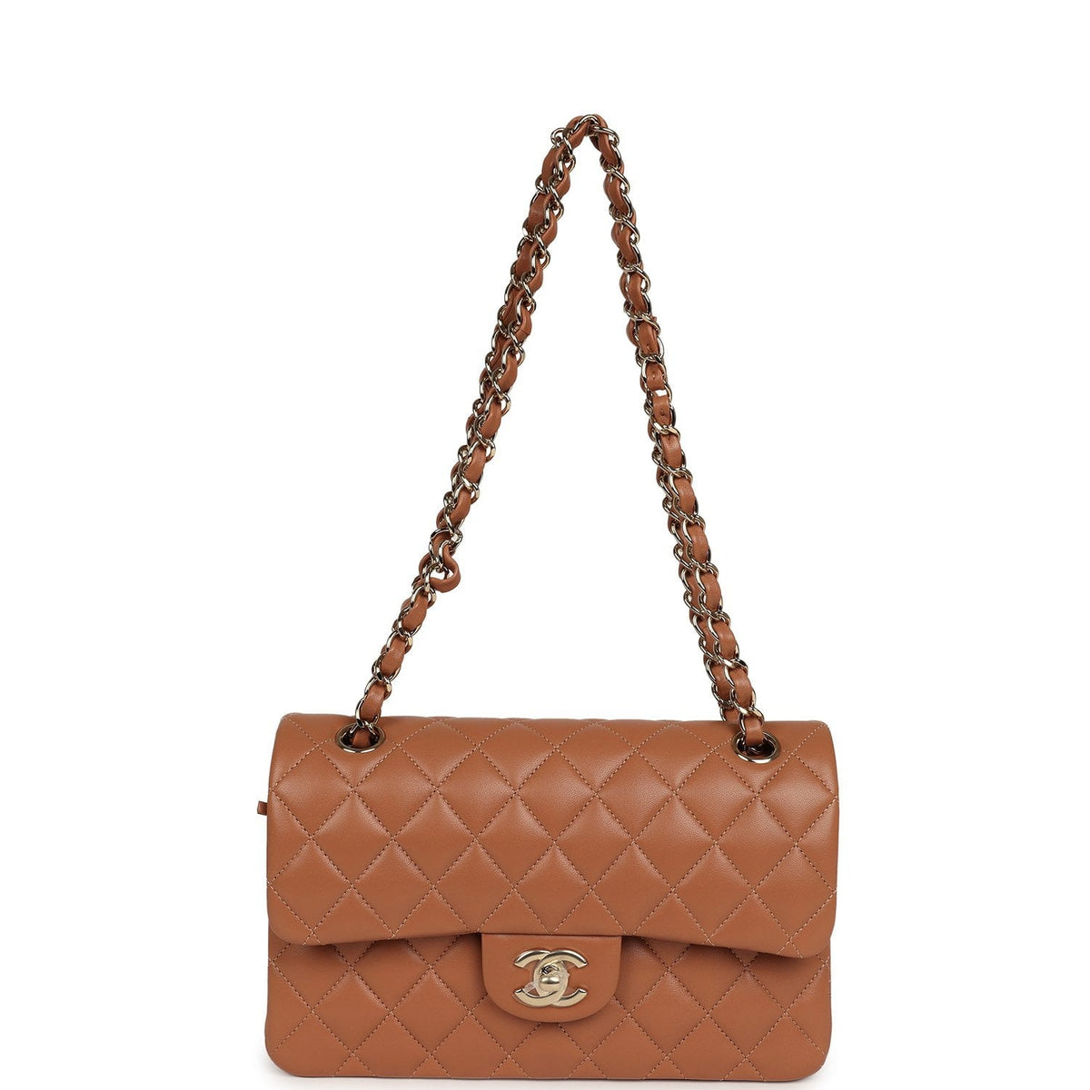 Chanel Small Classic Double Flap Bag Caramel Lambskin Light Gold Hardware