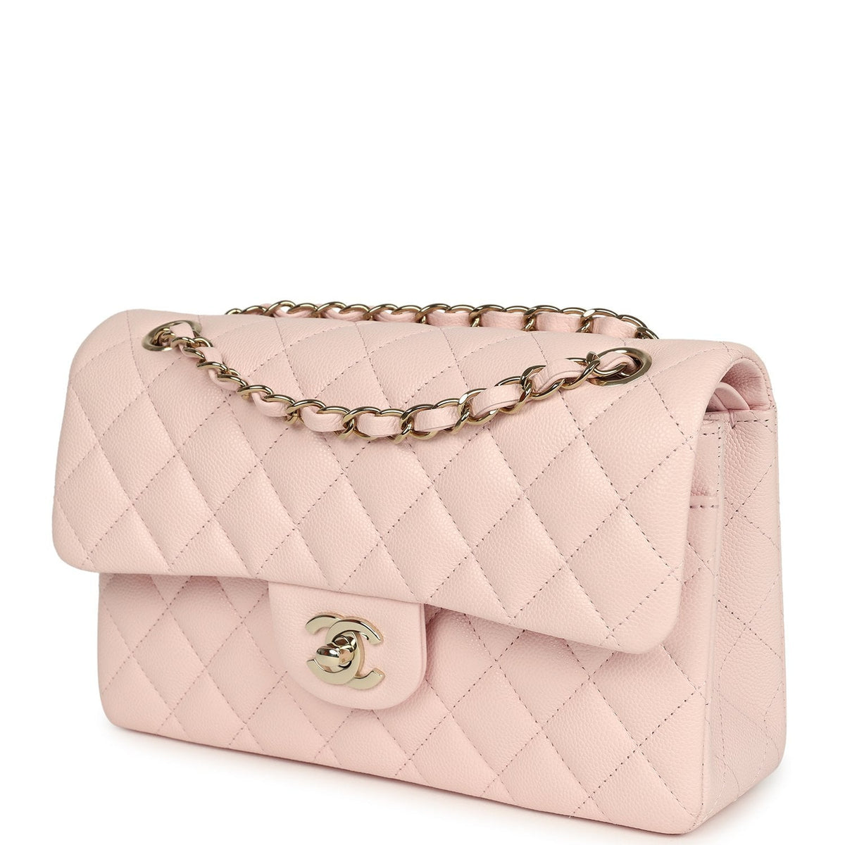 Chanel Small Classic Double Flap Bag Light Pink Shiny Caviar Light Gold Hardware