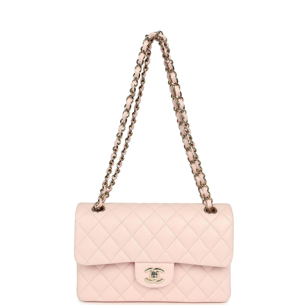 Chanel Small Classic Double Flap Bag Light Pink Shiny Caviar Light Gold Hardware