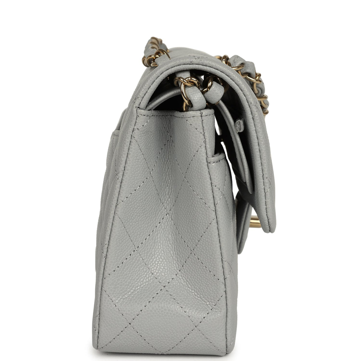 Chanel Small Classic Double Flap Bag Light Grey Caviar Light Gold Hardware