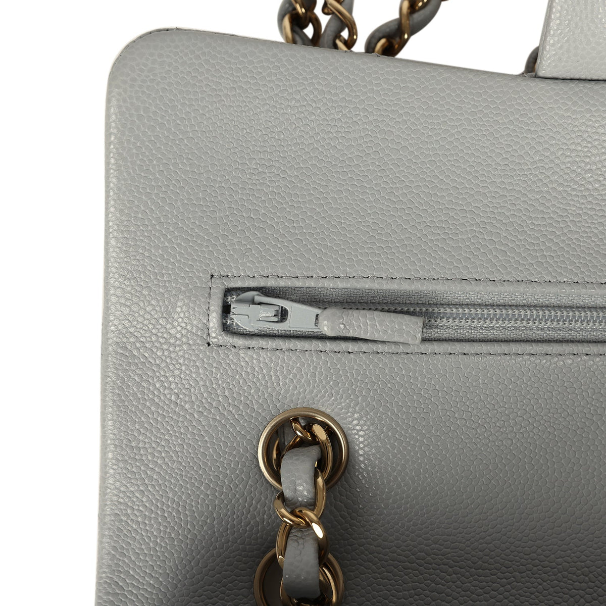 Chanel Small Classic Double Flap Bag Light Grey Caviar Light Gold Hardware