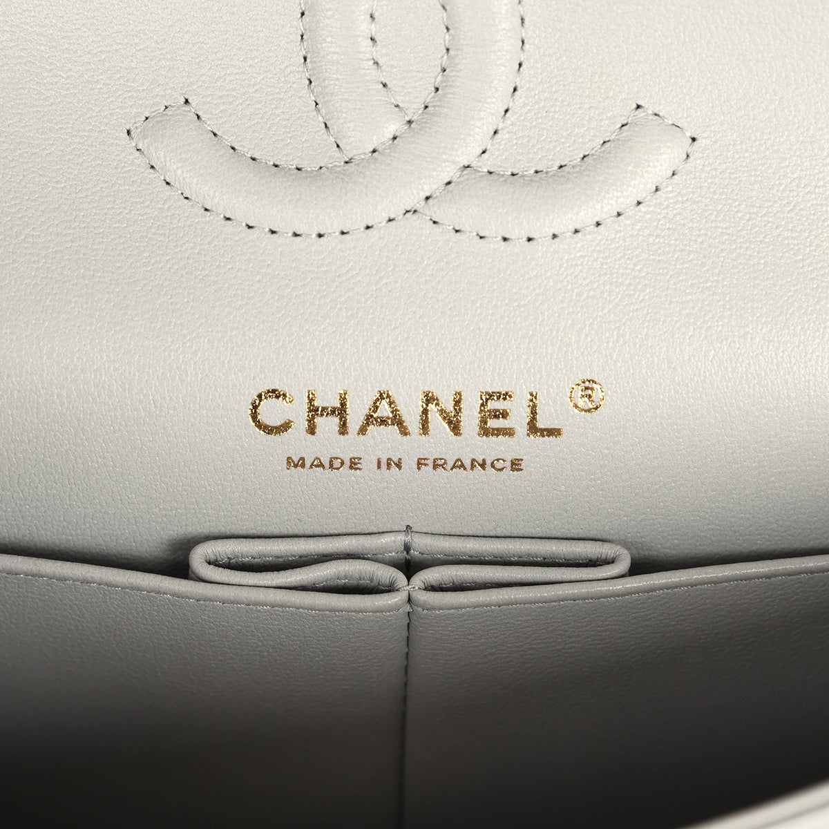Chanel Small Classic Double Flap Bag Light Grey Caviar Light Gold Hardware