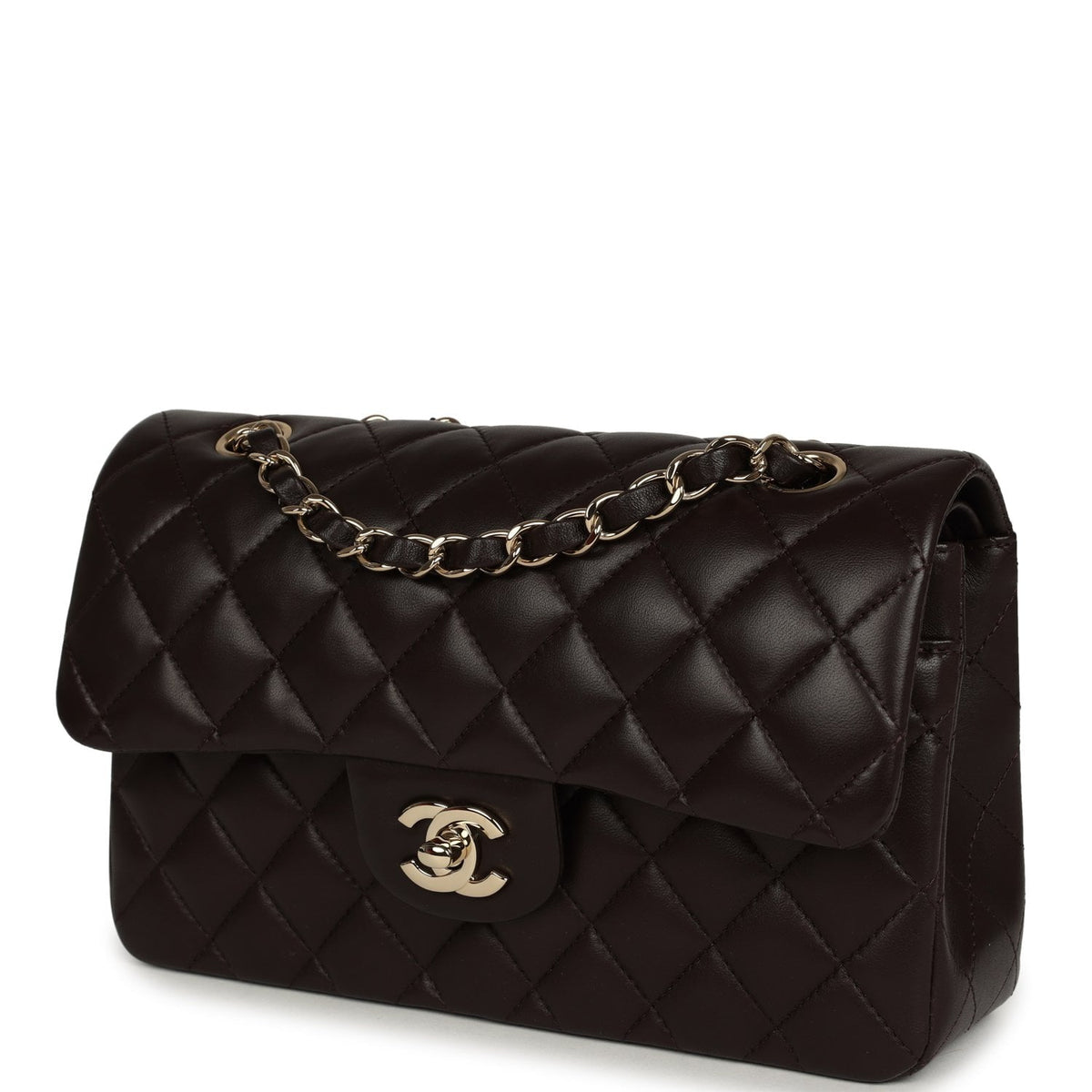 Chanel Small Classic Double Flap Bag Dark Brown Lambskin Light Gold Hardware