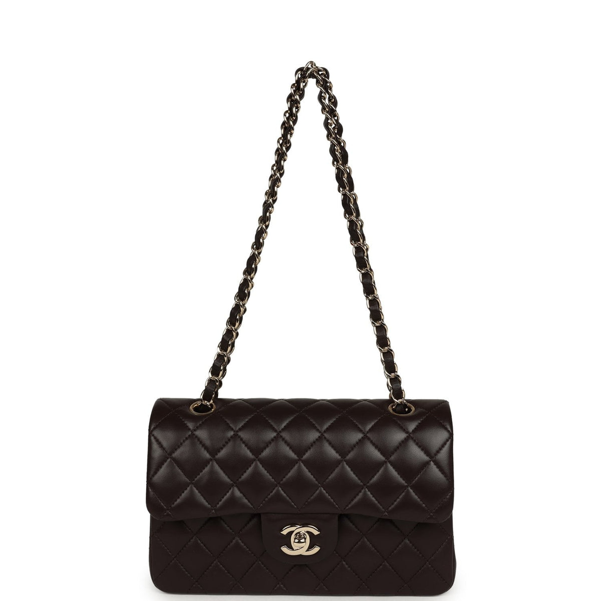 Chanel Small Classic Double Flap Bag Dark Brown Lambskin Light Gold Hardware