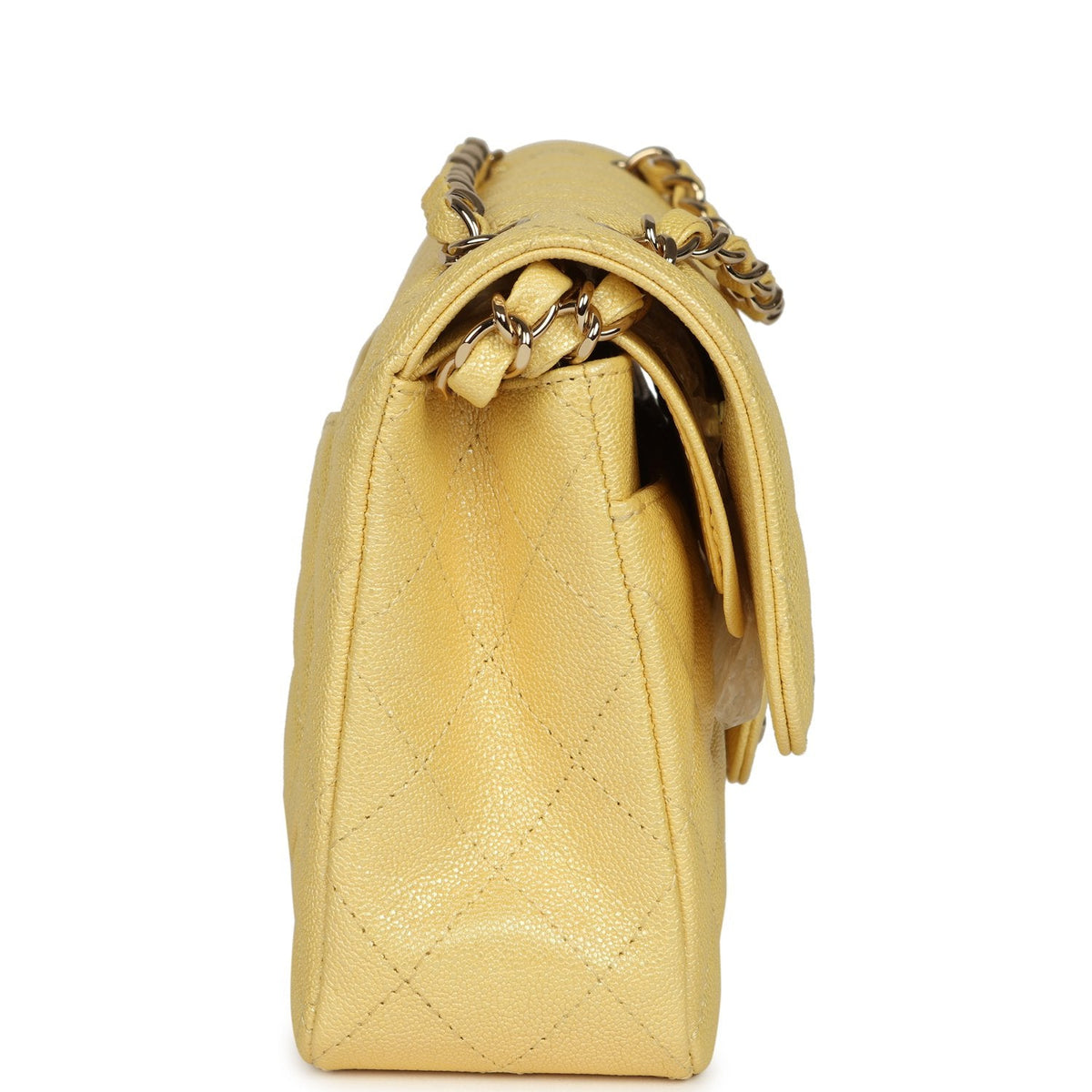 Chanel Small Classic Double Flap Bag Yellow Iridescent Caviar Light Gold Hardware