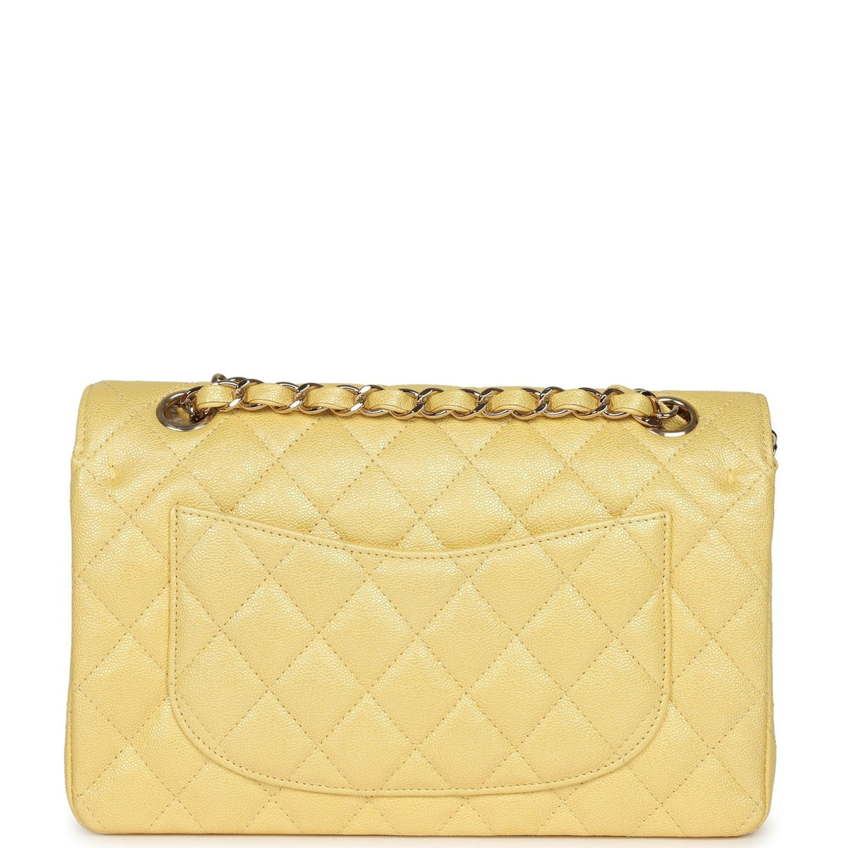 Chanel Small Classic Double Flap Bag Yellow Iridescent Caviar Light Gold Hardware