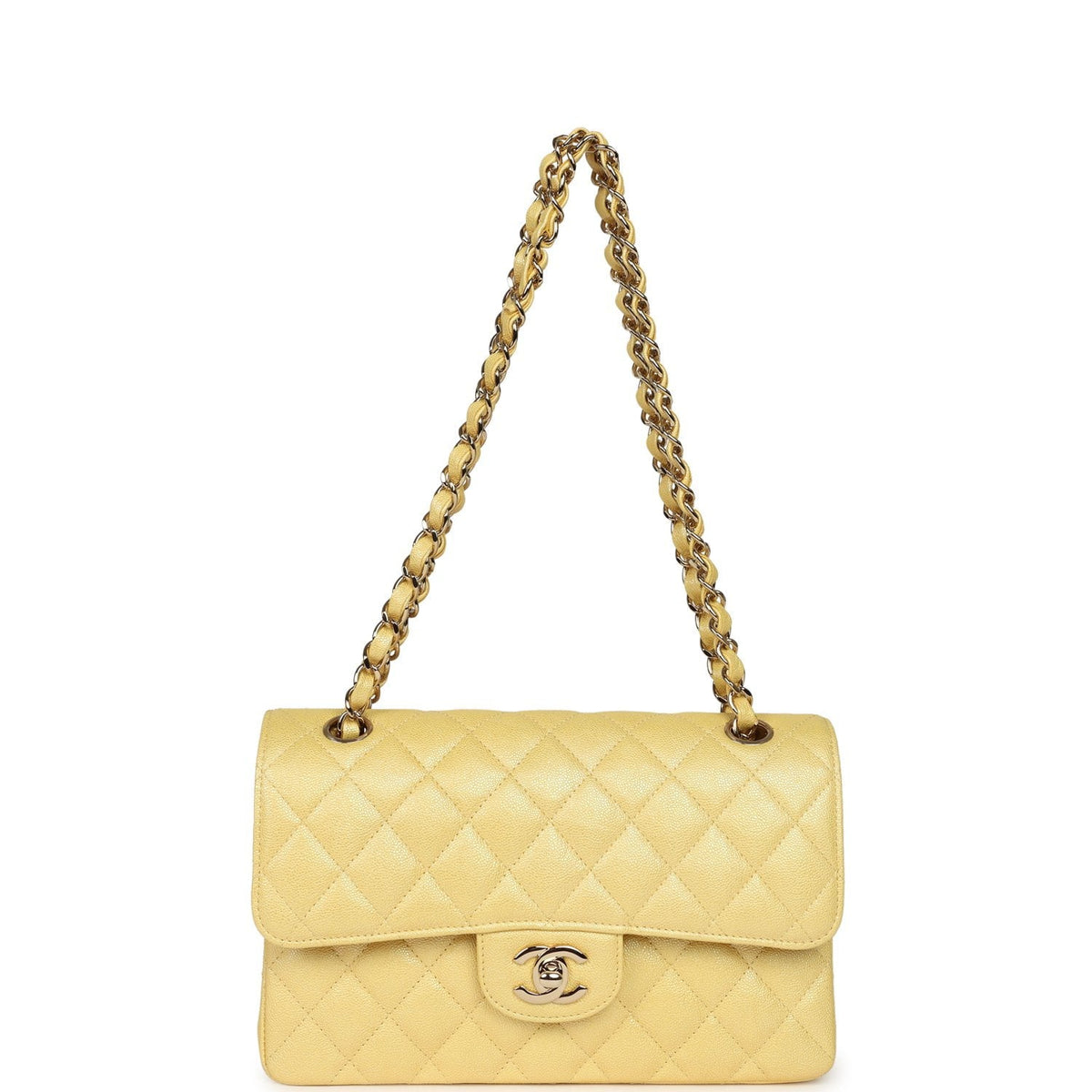 Chanel Small Classic Double Flap Bag Yellow Iridescent Caviar Light Gold Hardware