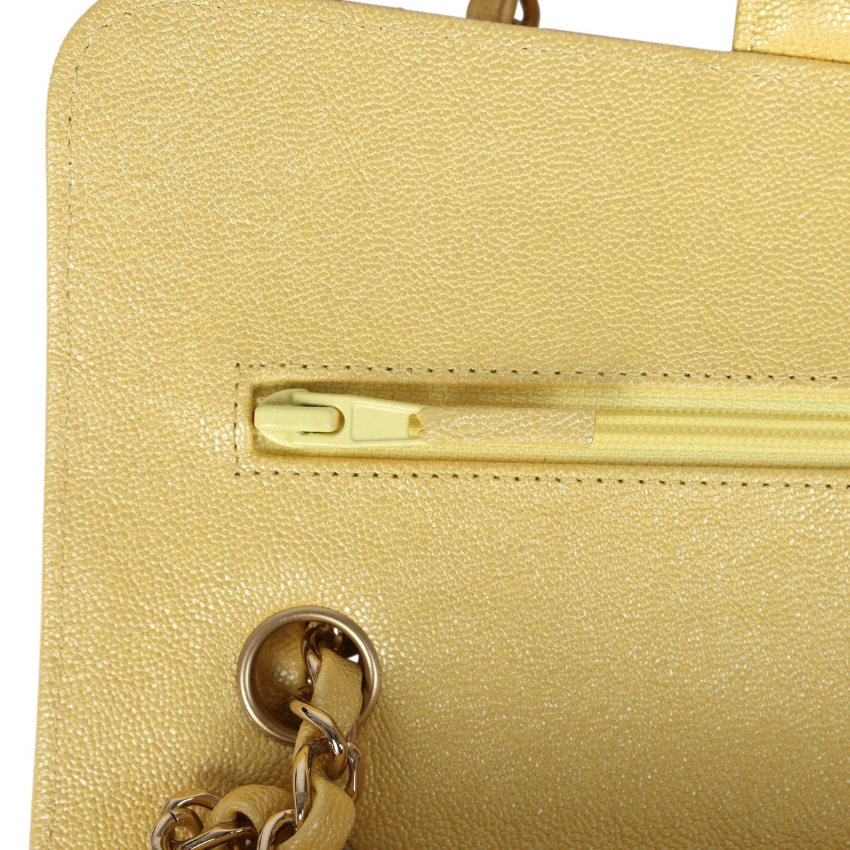 Chanel Small Classic Double Flap Bag Yellow Iridescent Caviar Light Gold Hardware