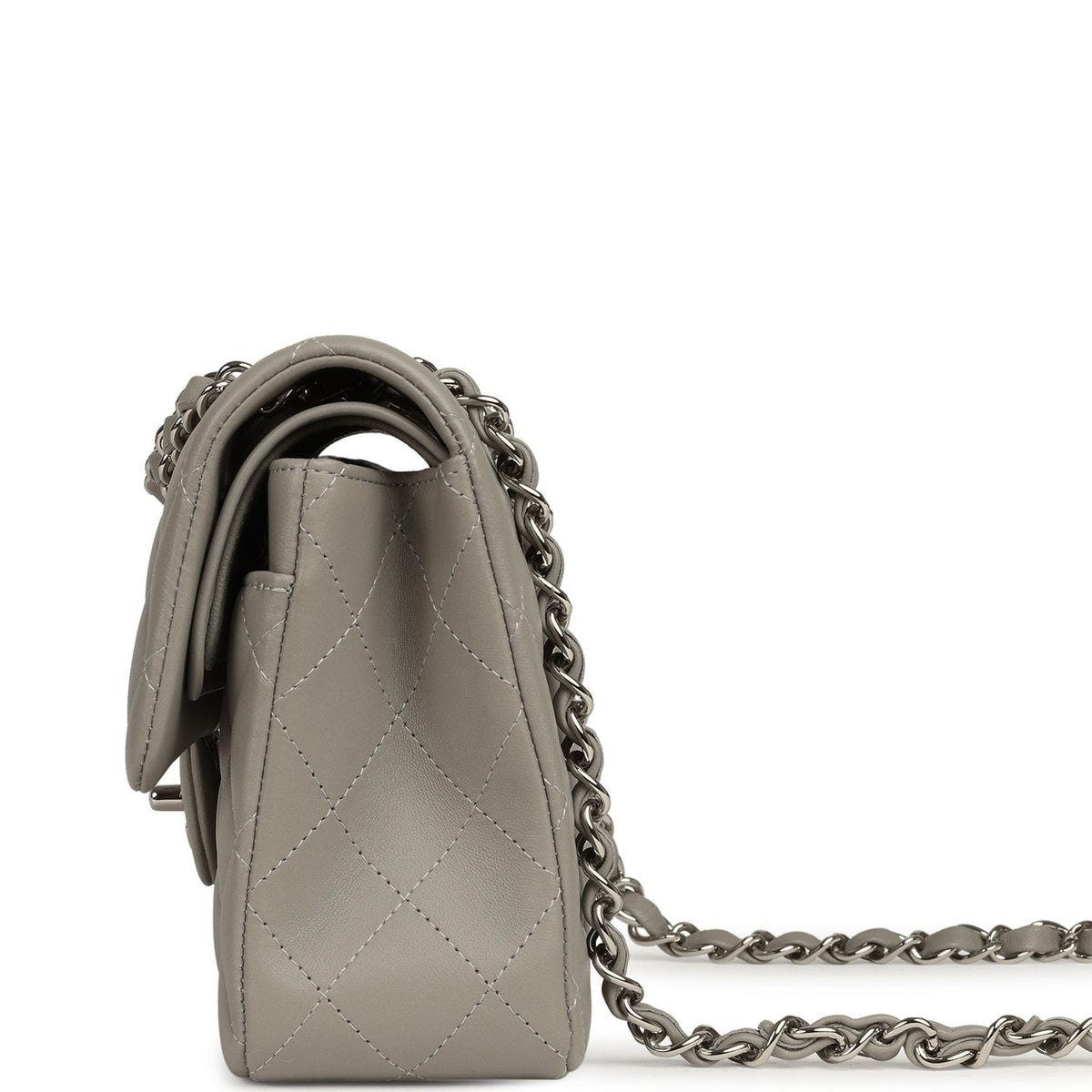 Chanel Small Classic Double Flap Bag Grey Lambskin Silver Hardware