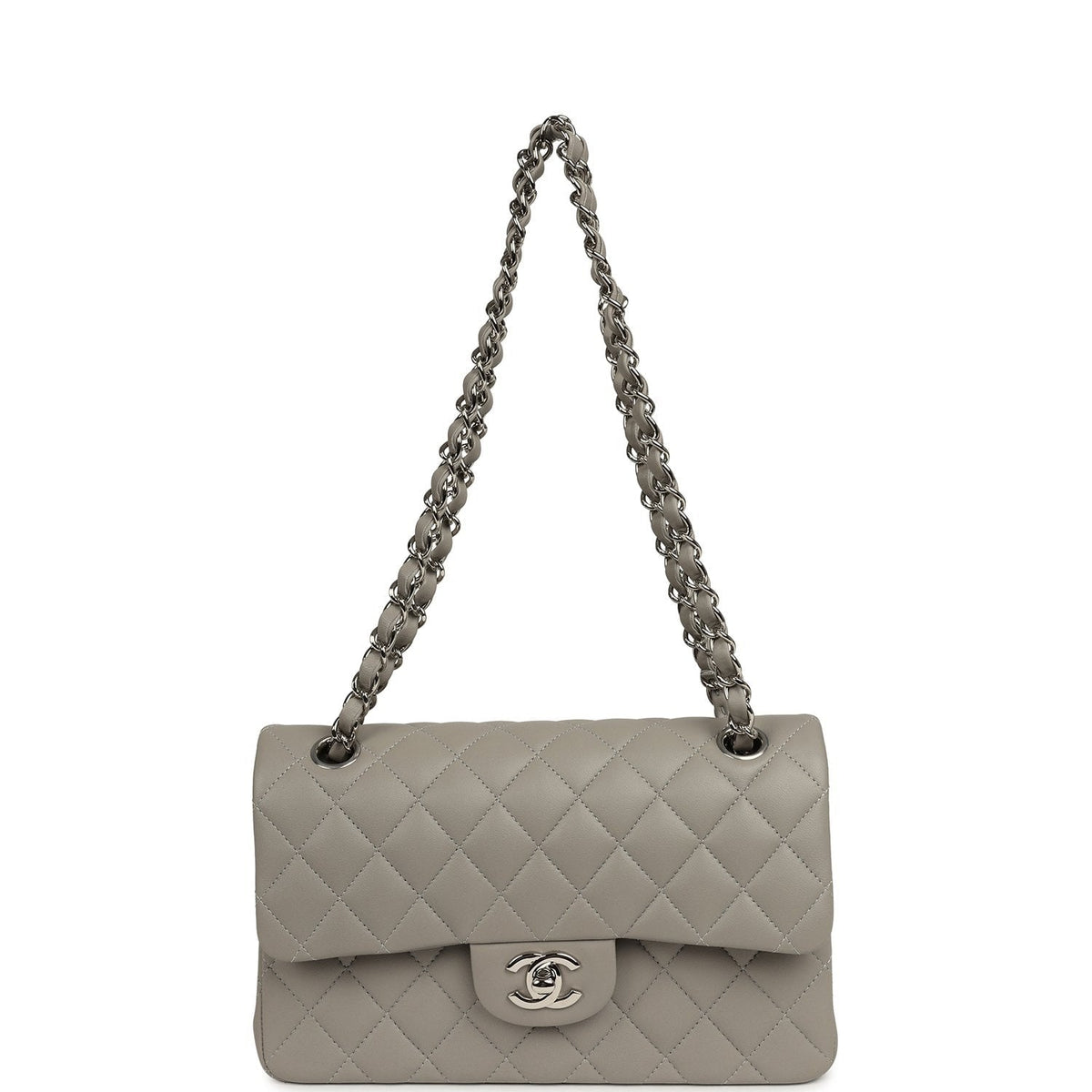 Chanel Small Classic Double Flap Bag Grey Lambskin Silver Hardware