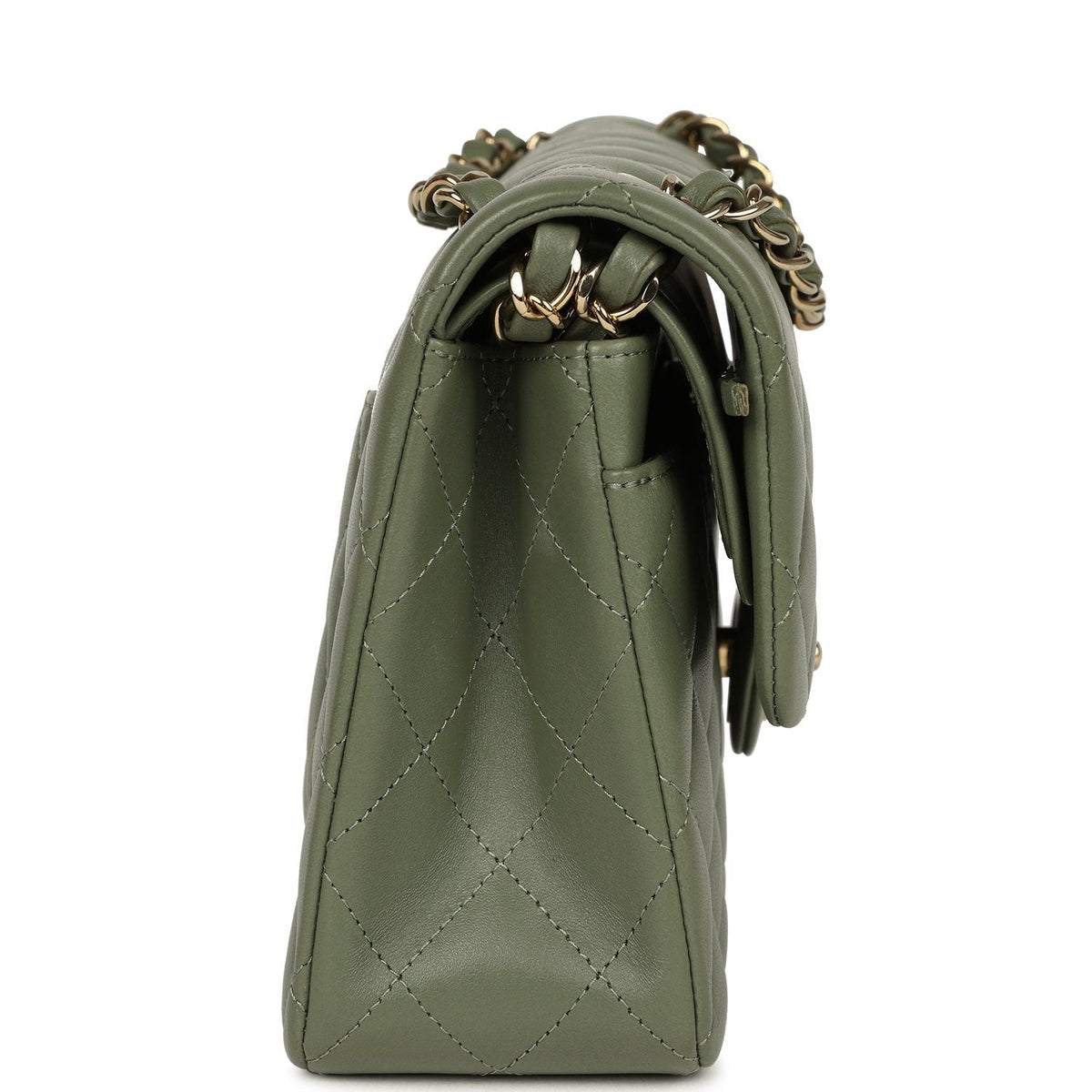 Pre-owned Chanel Small Classic Double Flap Bag Olive Green Lambskin Light Gold Hardware