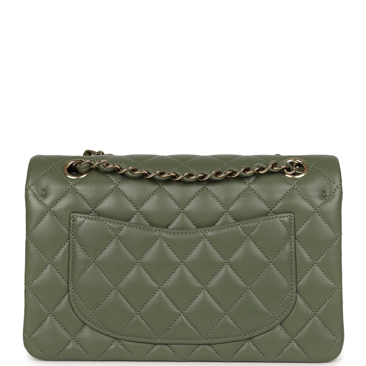 Pre-owned Chanel Small Classic Double Flap Bag Olive Green Lambskin Light Gold Hardware