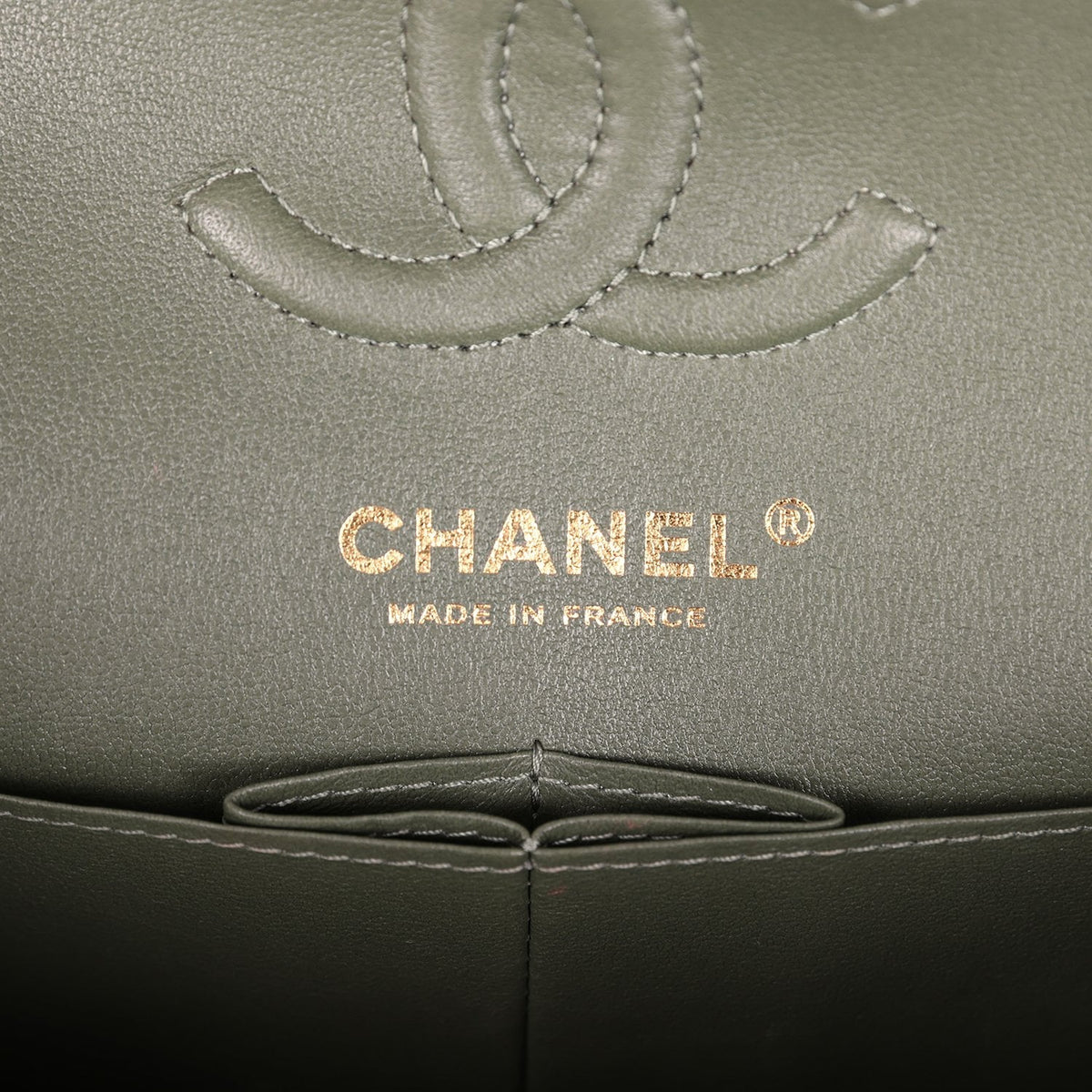 Pre-owned Chanel Small Classic Double Flap Bag Olive Green Lambskin Light Gold Hardware