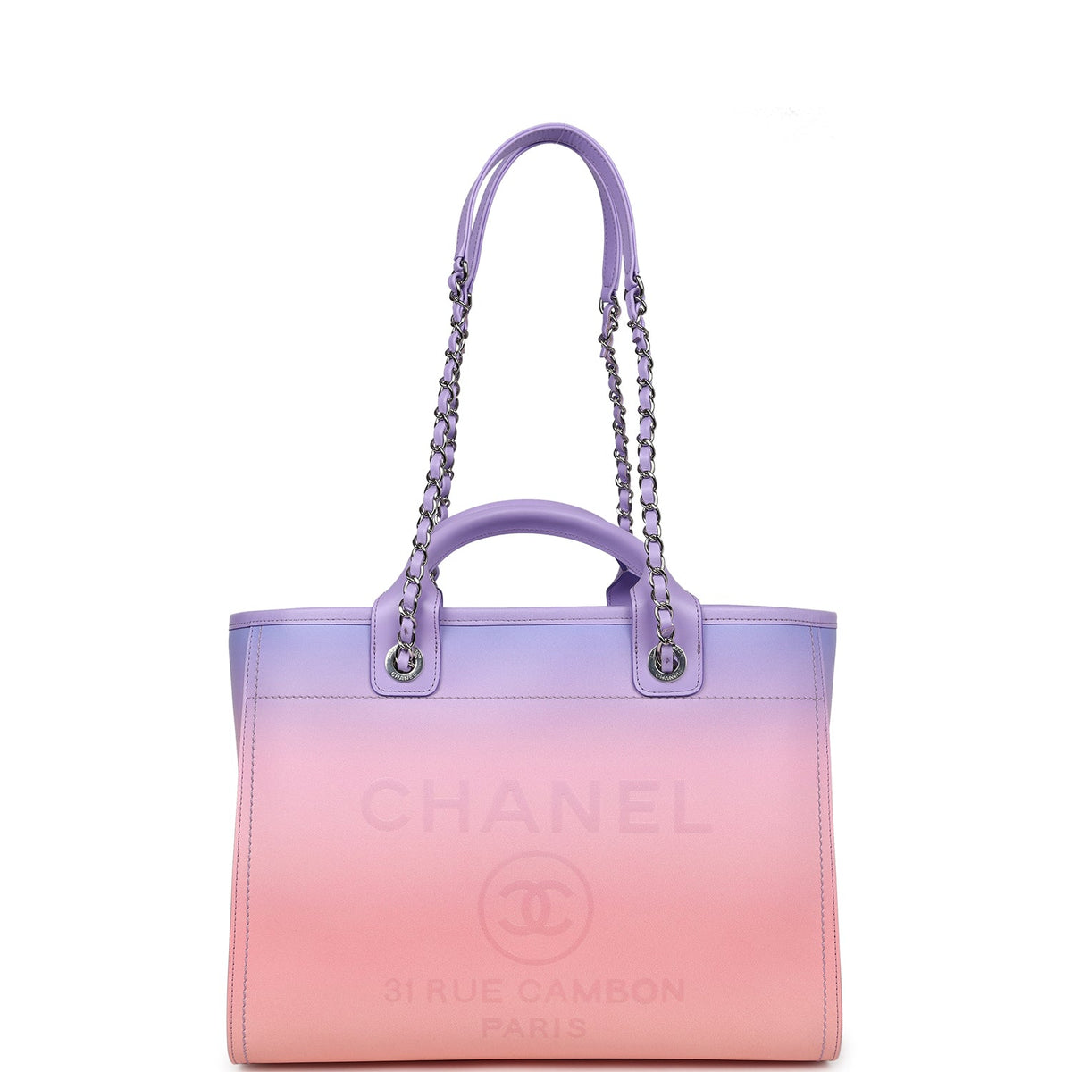 Chanel Small Deauville Shopping Tote Pink, Purple Ombre Calfskin Silver Hardware
