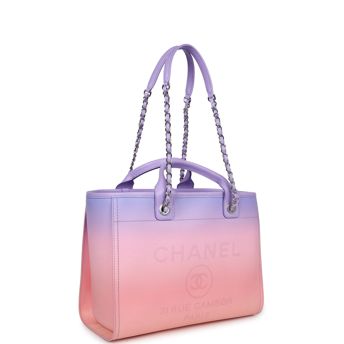 Chanel Small Deauville Shopping Tote Pink, Purple Ombre Calfskin Silver Hardware