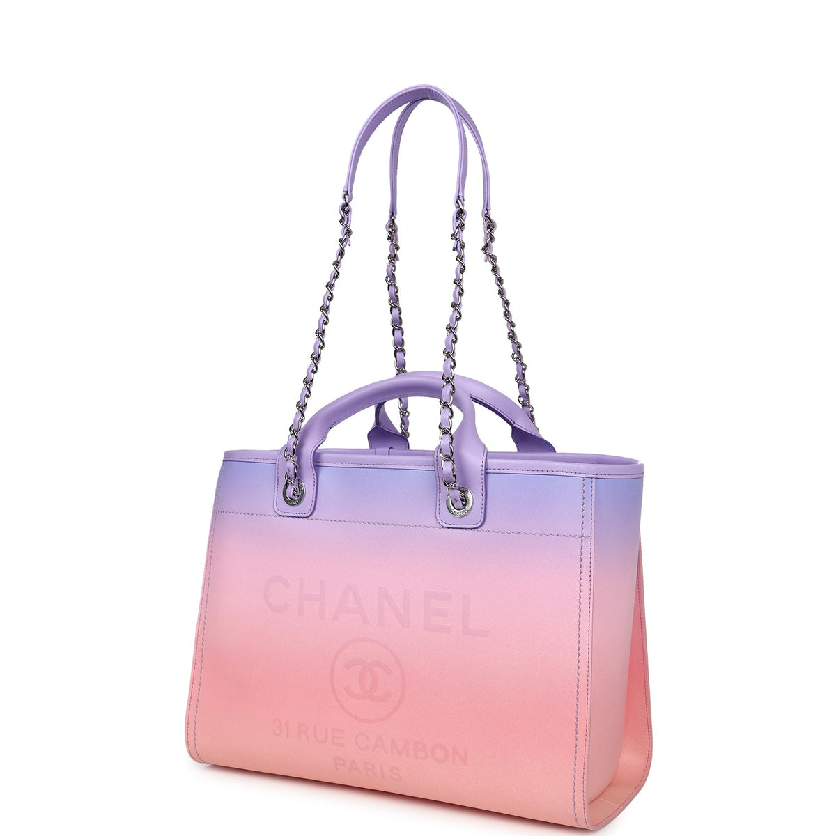 Chanel Small Deauville Shopping Tote Pink, Purple Ombre Calfskin Silver Hardware
