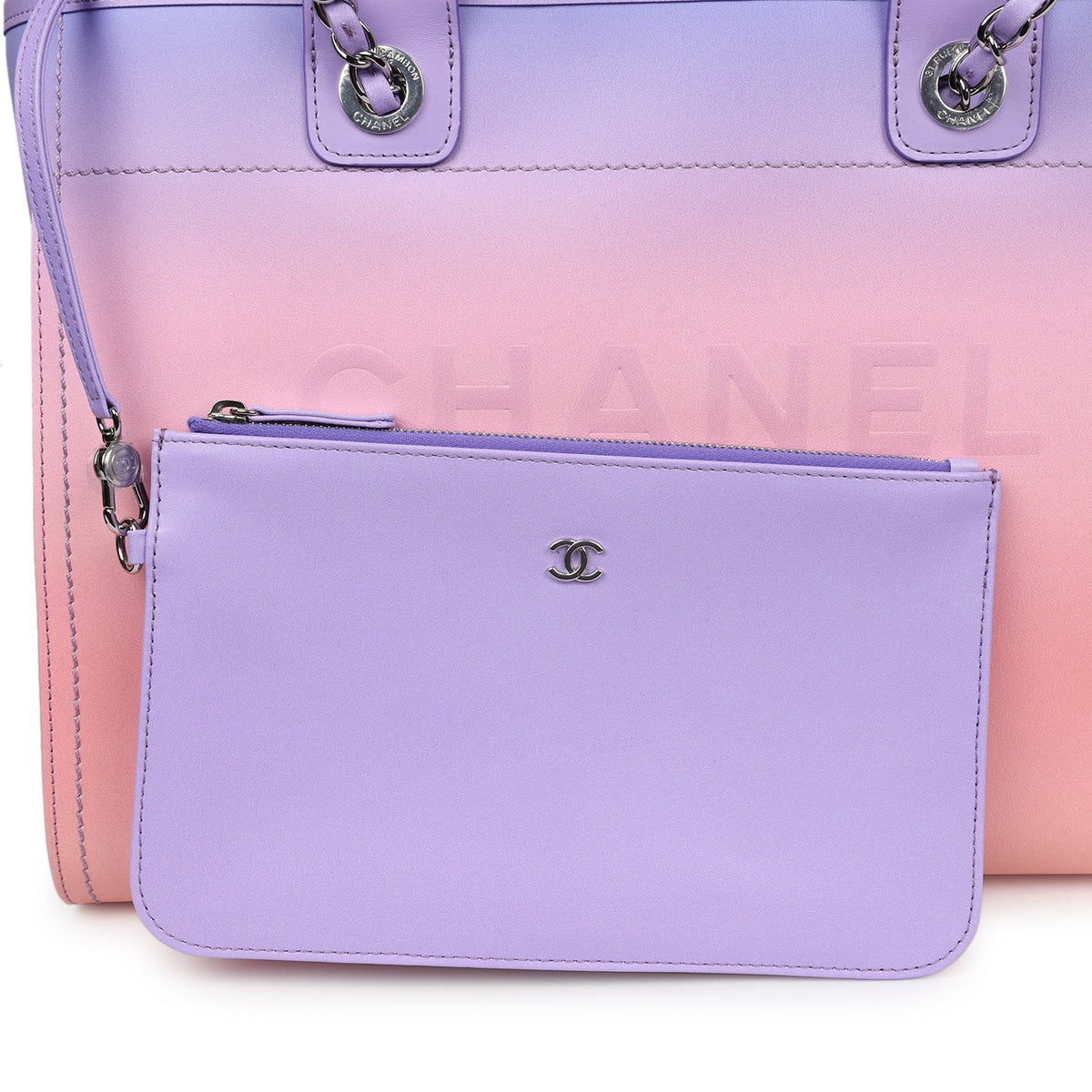 Chanel Small Deauville Shopping Tote Pink, Purple Ombre Calfskin Silver Hardware