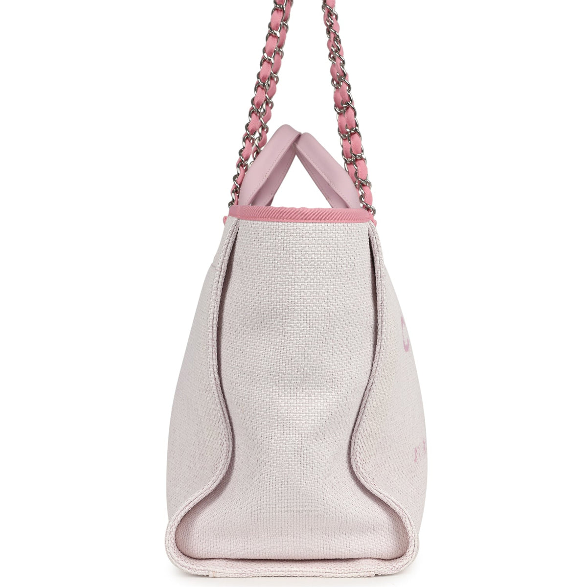Pre-owned Chanel Medium Deauville Shopping Tote Light Pink Raffia and Canvas Silver Hardware