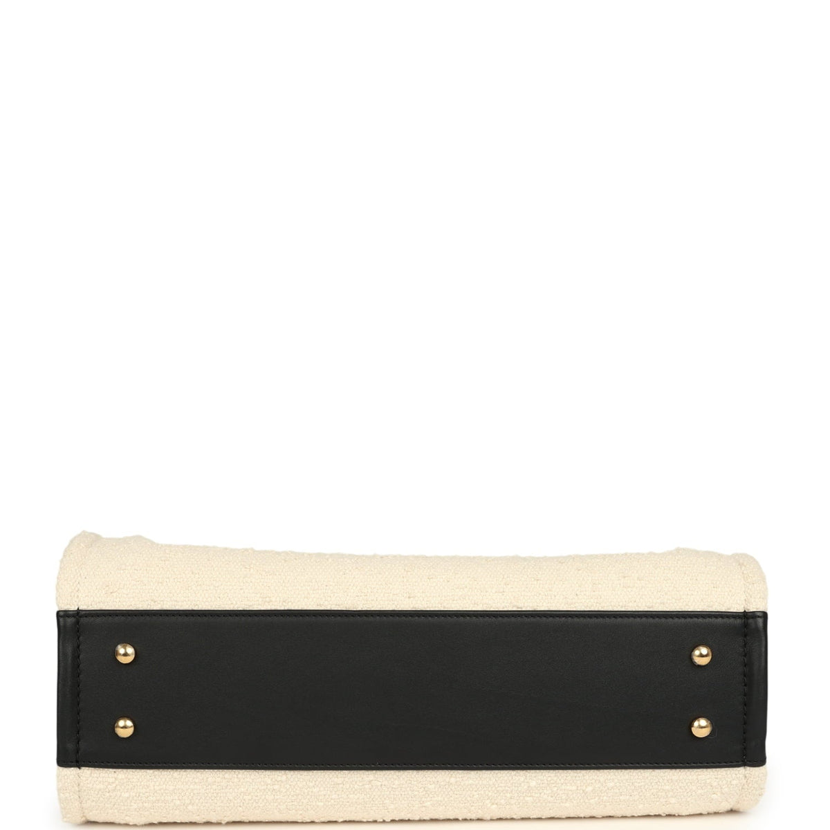 Chanel Small Deauville Shopping Tote Ecru Bouclé Tweed, Black Calfskin Gold Hardware