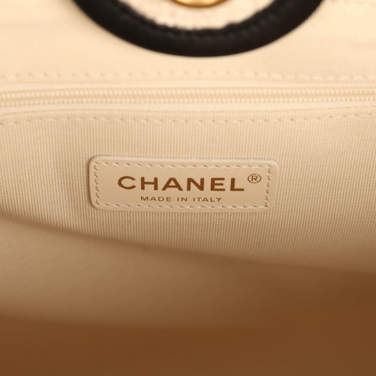 Chanel Small Deauville Shopping Tote Ecru Bouclé Tweed, Black Calfskin Gold Hardware
