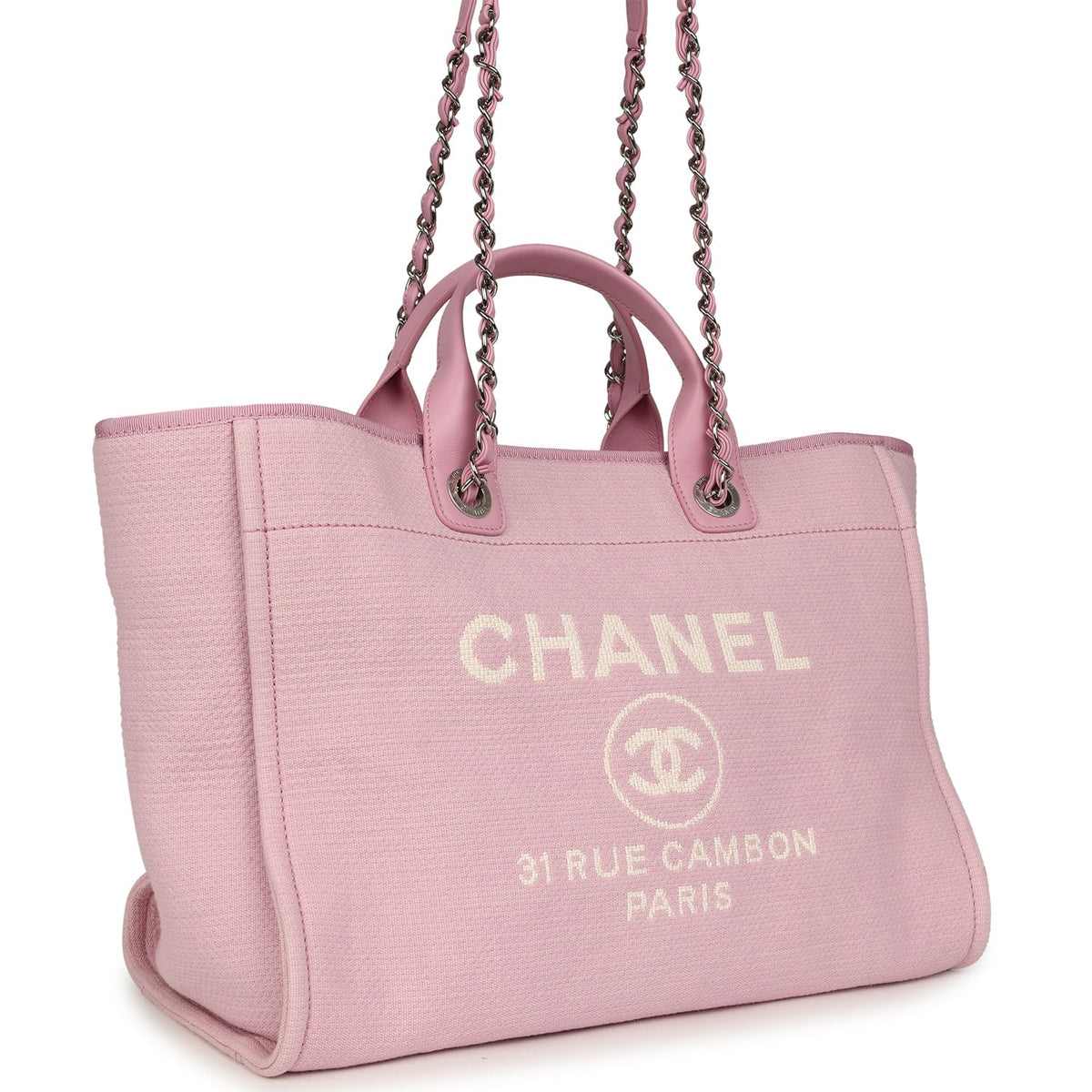 Chanel Medium Deauville Shopping Tote Pink Canvas Silver Hardware