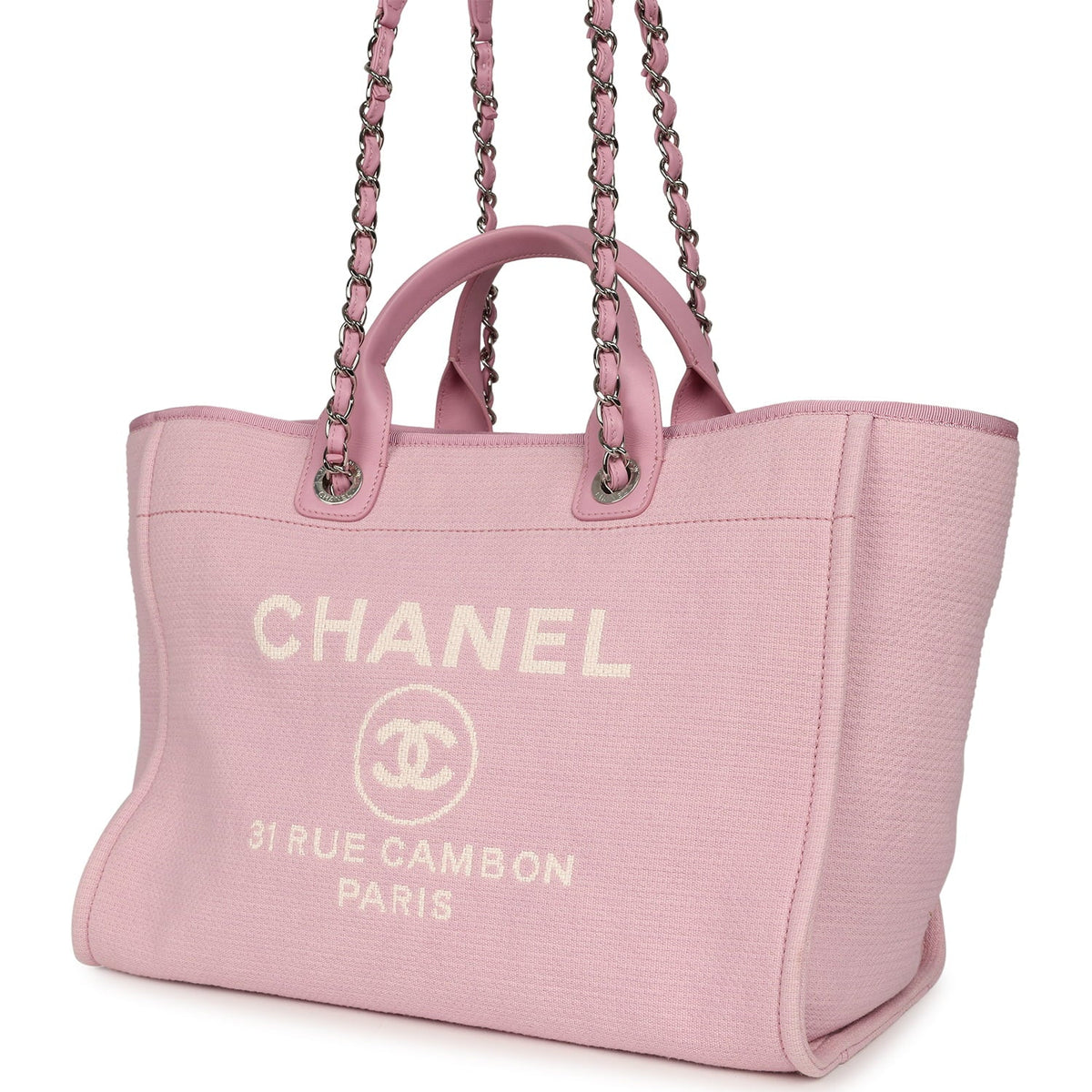 Chanel Medium Deauville Shopping Tote Pink Canvas Silver Hardware