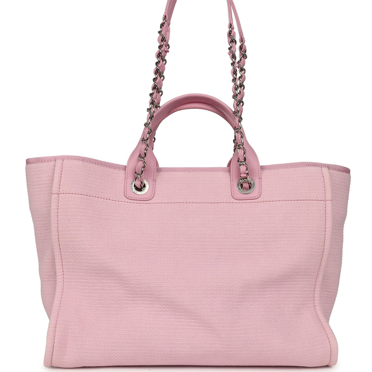 Chanel Medium Deauville Shopping Tote Pink Canvas Silver Hardware