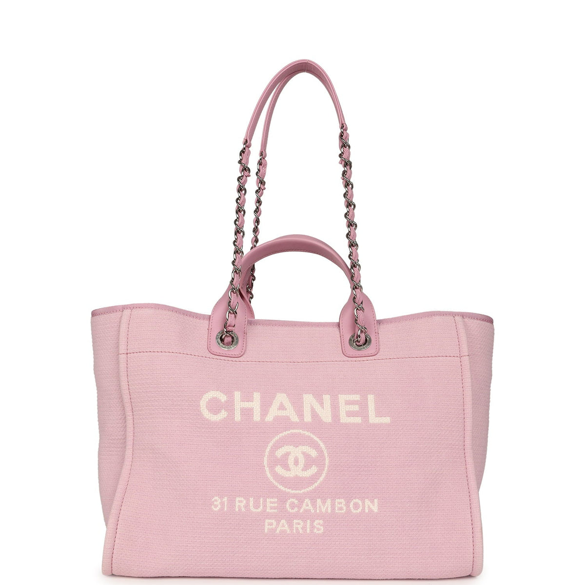 Chanel Medium Deauville Shopping Tote Pink Canvas Silver Hardware