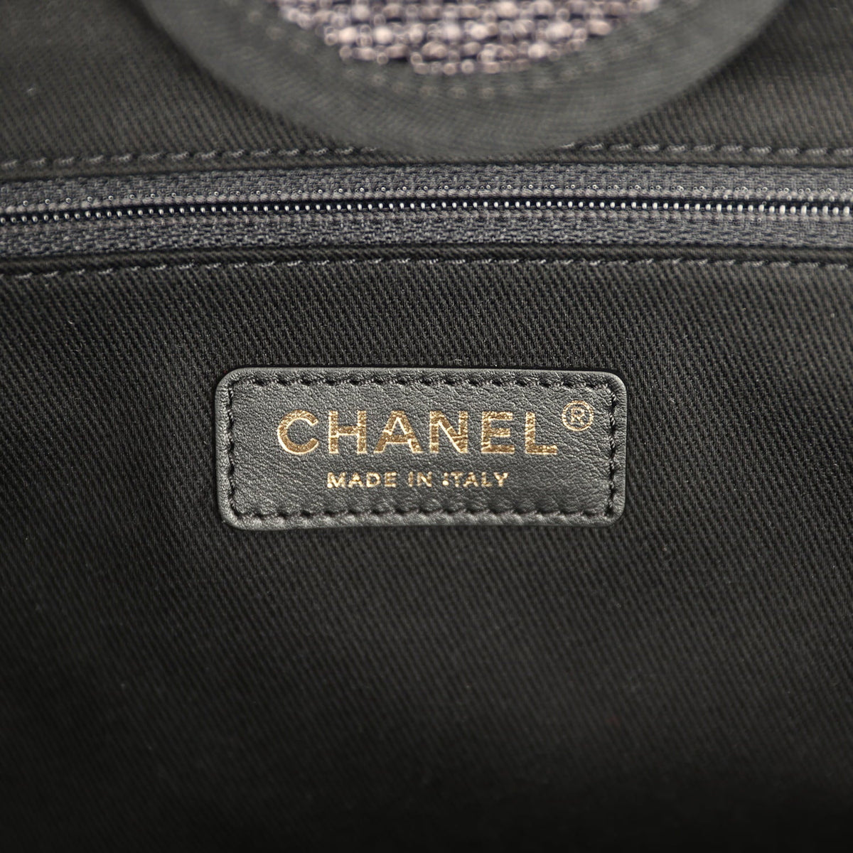 Chanel Large Deauville Shopping Tote Black, Grey Raffia, Black Canvas Light Gold Hardware
