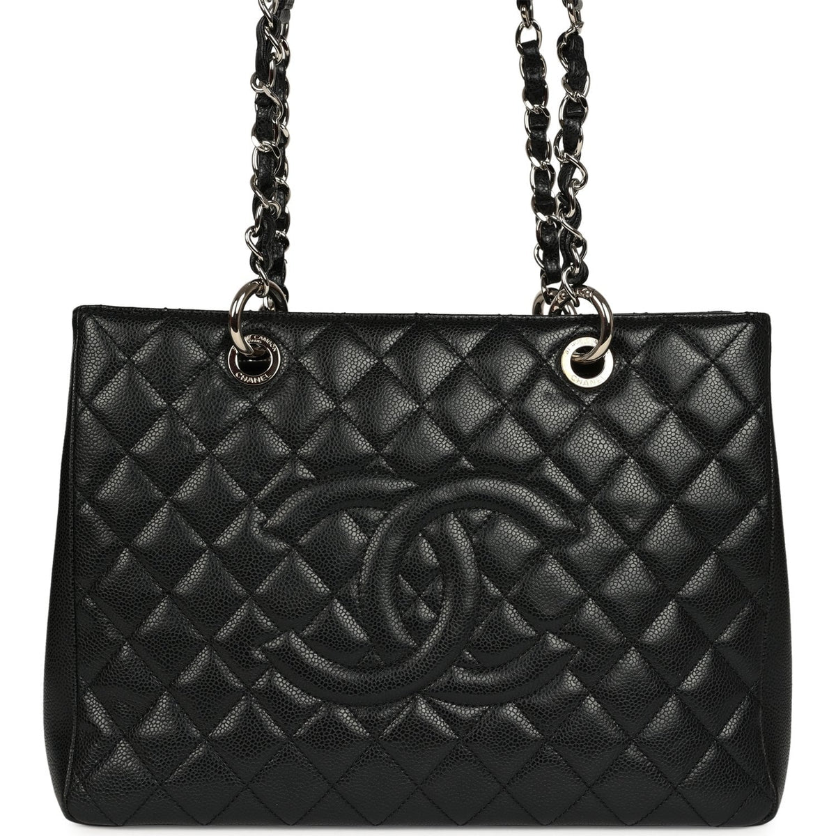 Pre-owned Chanel Grand Shopping Tote Black Caviar Silver Hardware