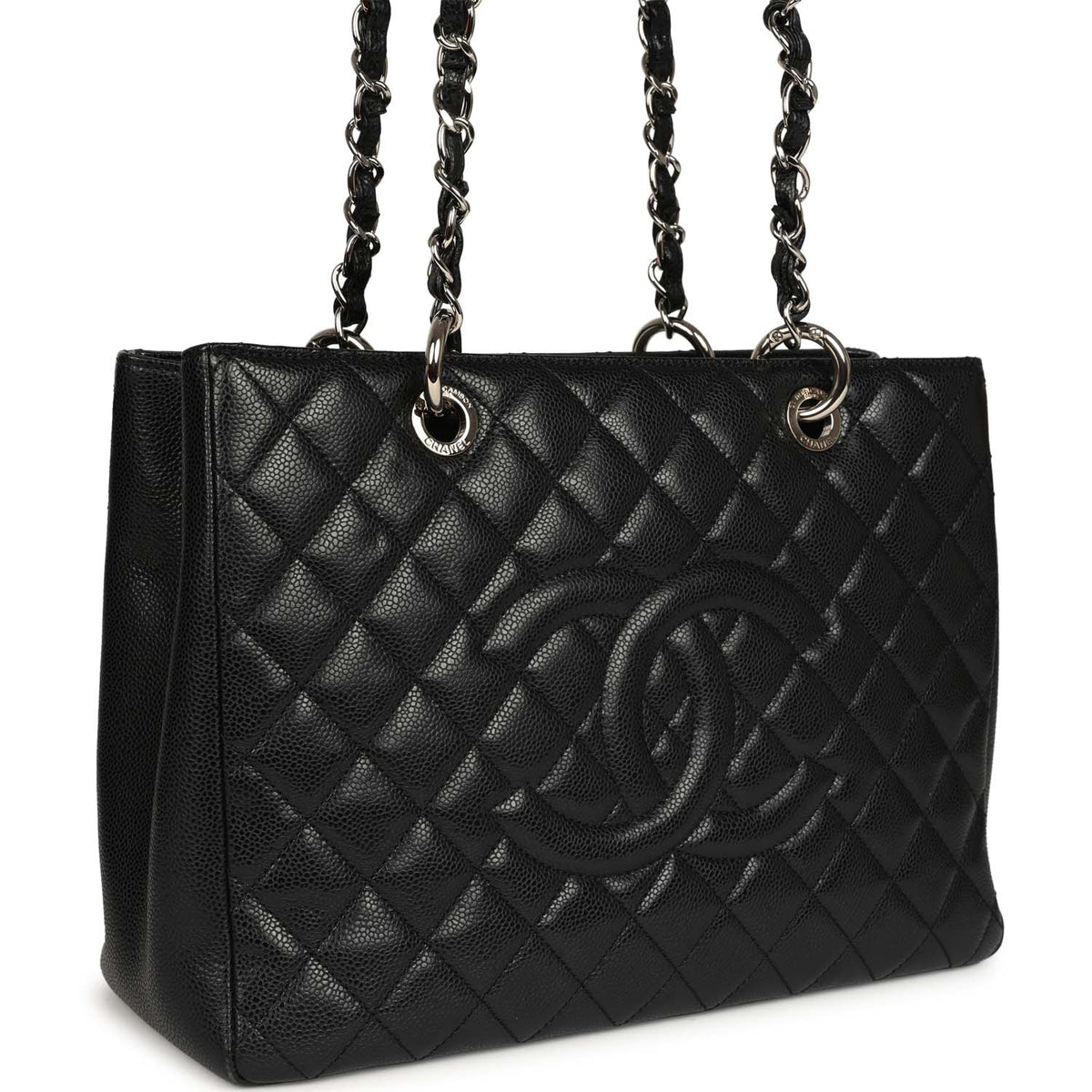 Pre-owned Chanel Grand Shopping Tote Black Caviar Silver Hardware