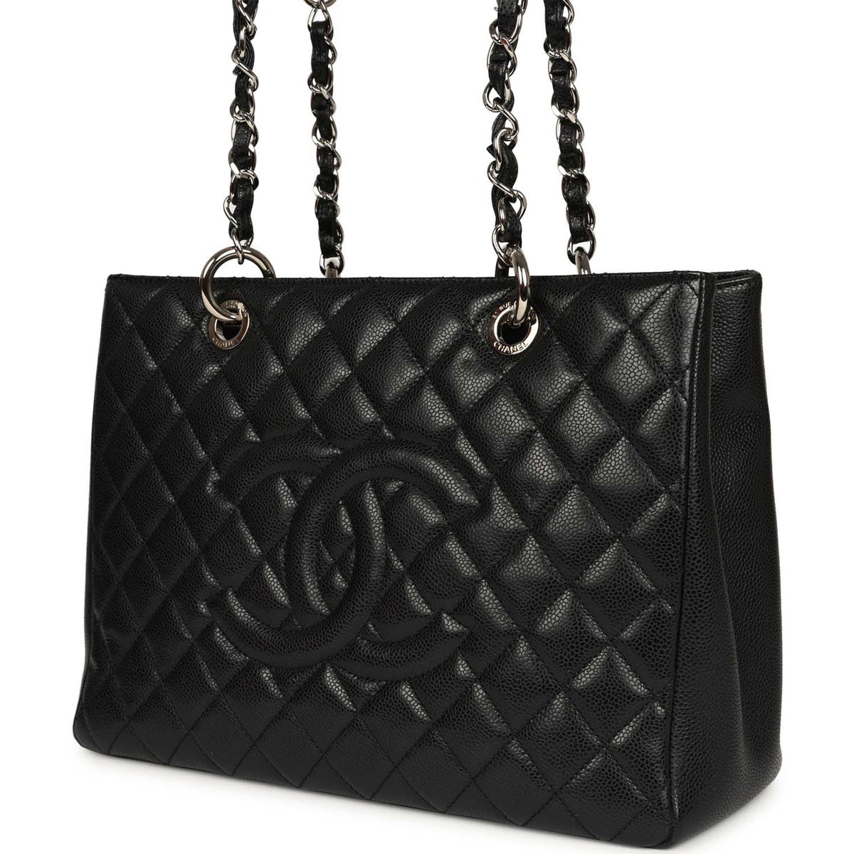 Pre-owned Chanel Grand Shopping Tote Black Caviar Silver Hardware