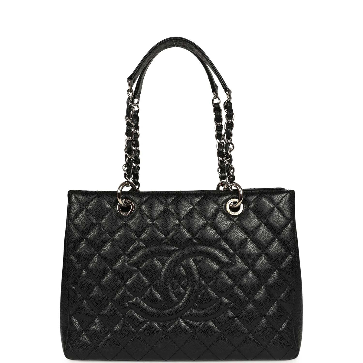 Pre-owned Chanel Grand Shopping Tote Black Caviar Silver Hardware