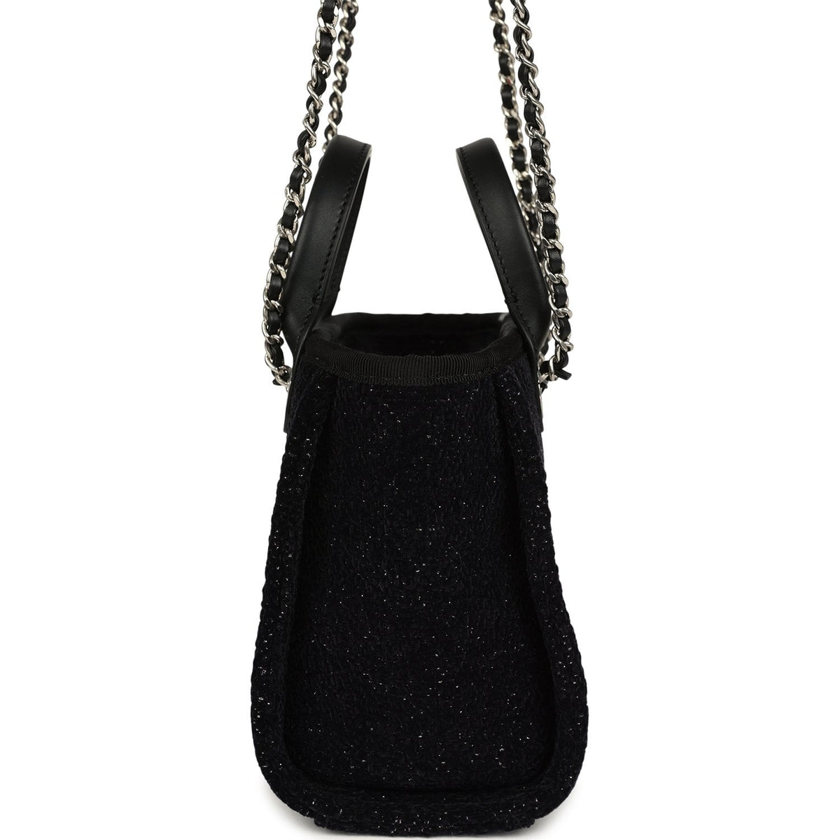 Chanel Mini Deauville Shopping Tote Black, Silver Tweed Boucle, Leather Silver Hardware