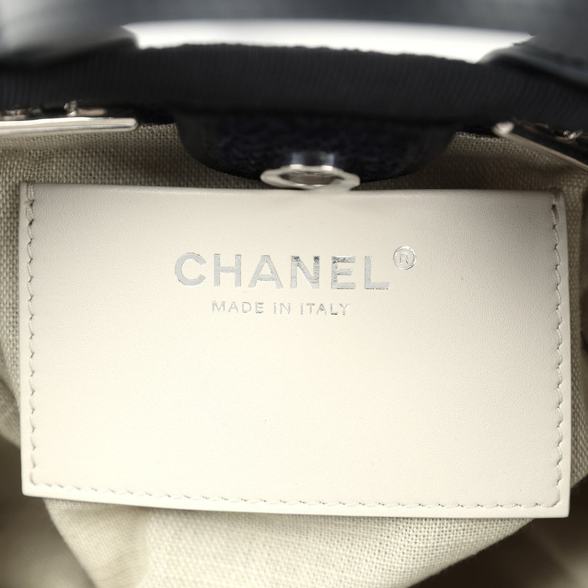 Chanel Mini Deauville Shopping Tote Black, Silver Tweed Boucle, Leather Silver Hardware