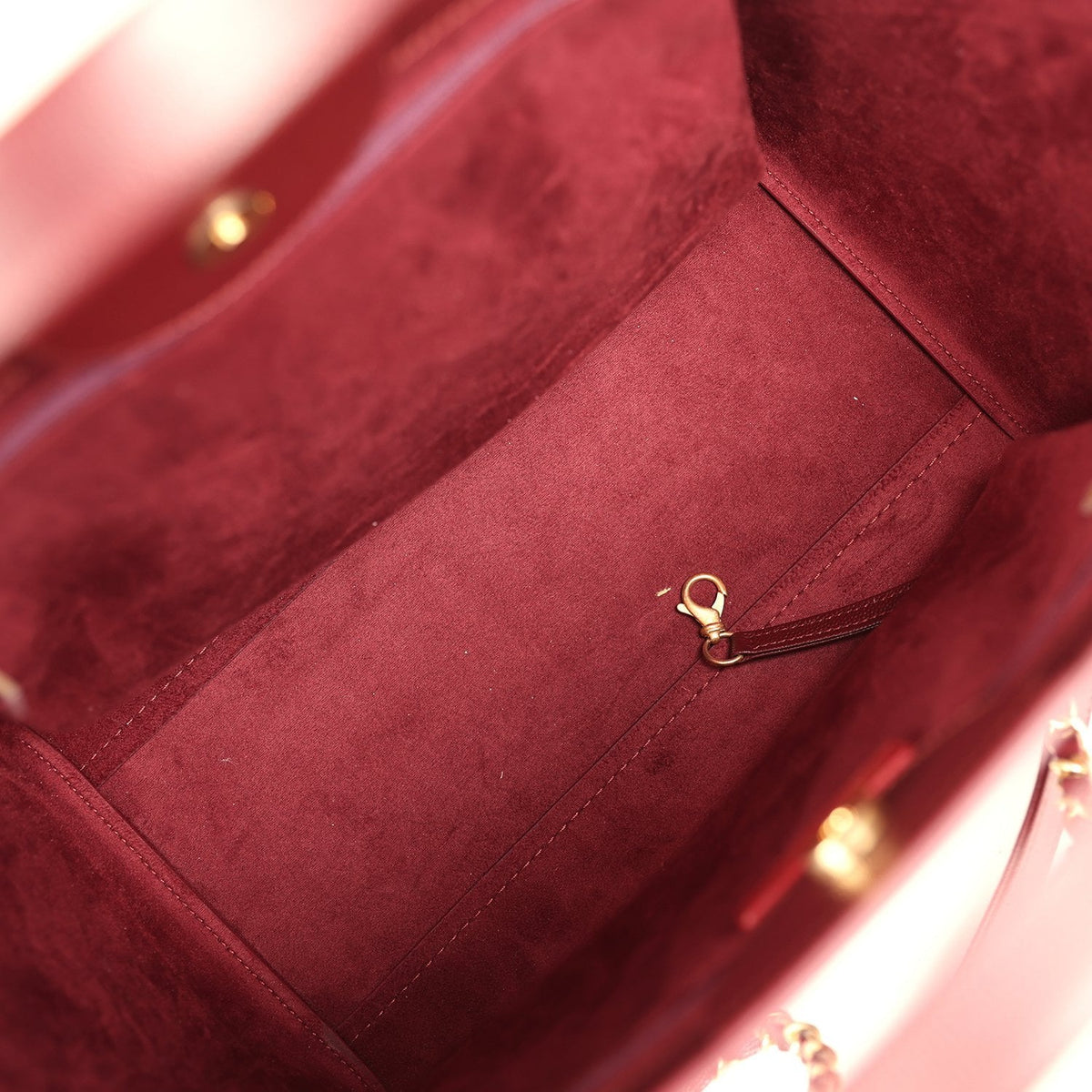 Chanel Small Studded Deauville Shopping Tote Burgundy Caviar Brushed Gold Hardware