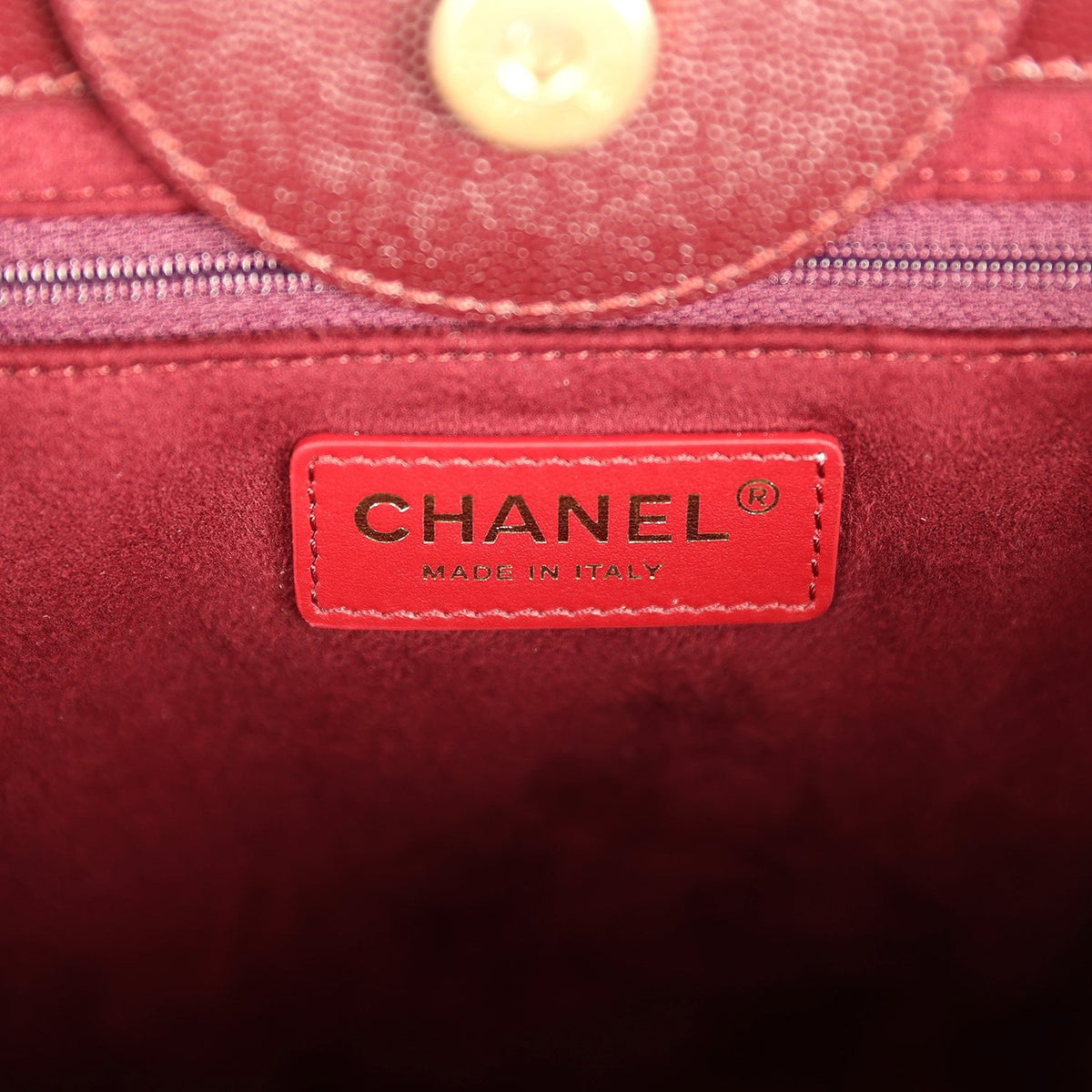 Chanel Small Studded Deauville Shopping Tote Burgundy Caviar Brushed Gold Hardware