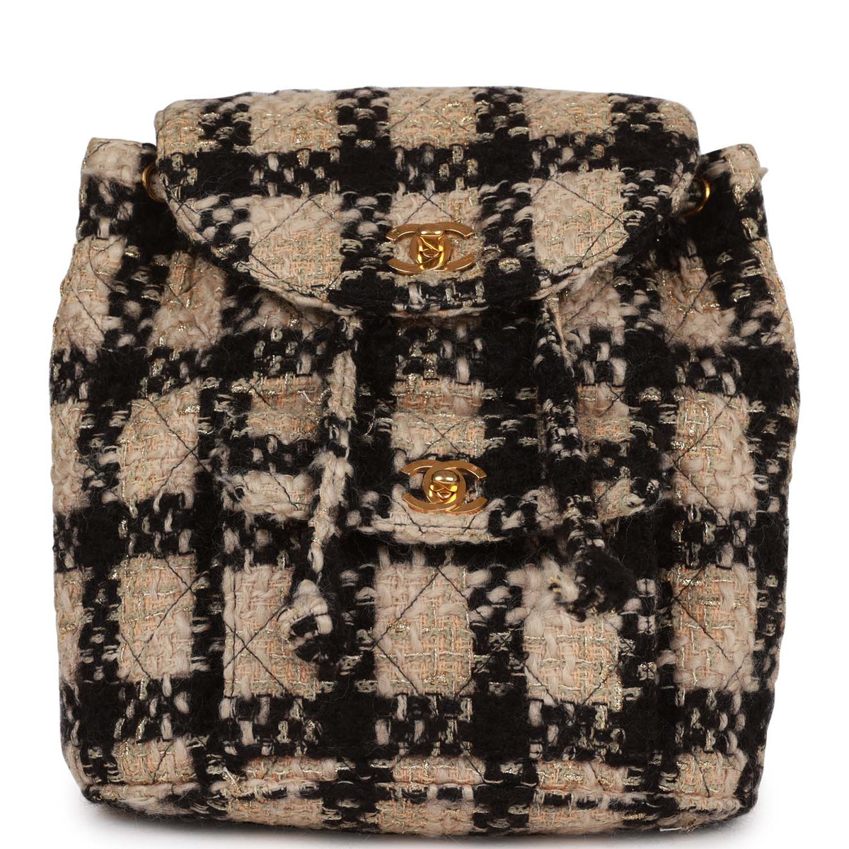 Vintage Chanel Duma Backpack Beige, Black Tweed Gold Hardware