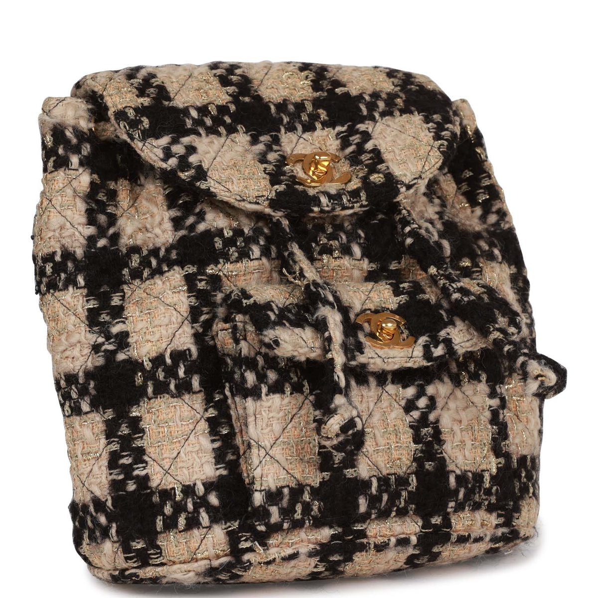 Vintage Chanel Duma Backpack Beige, Black Tweed Gold Hardware