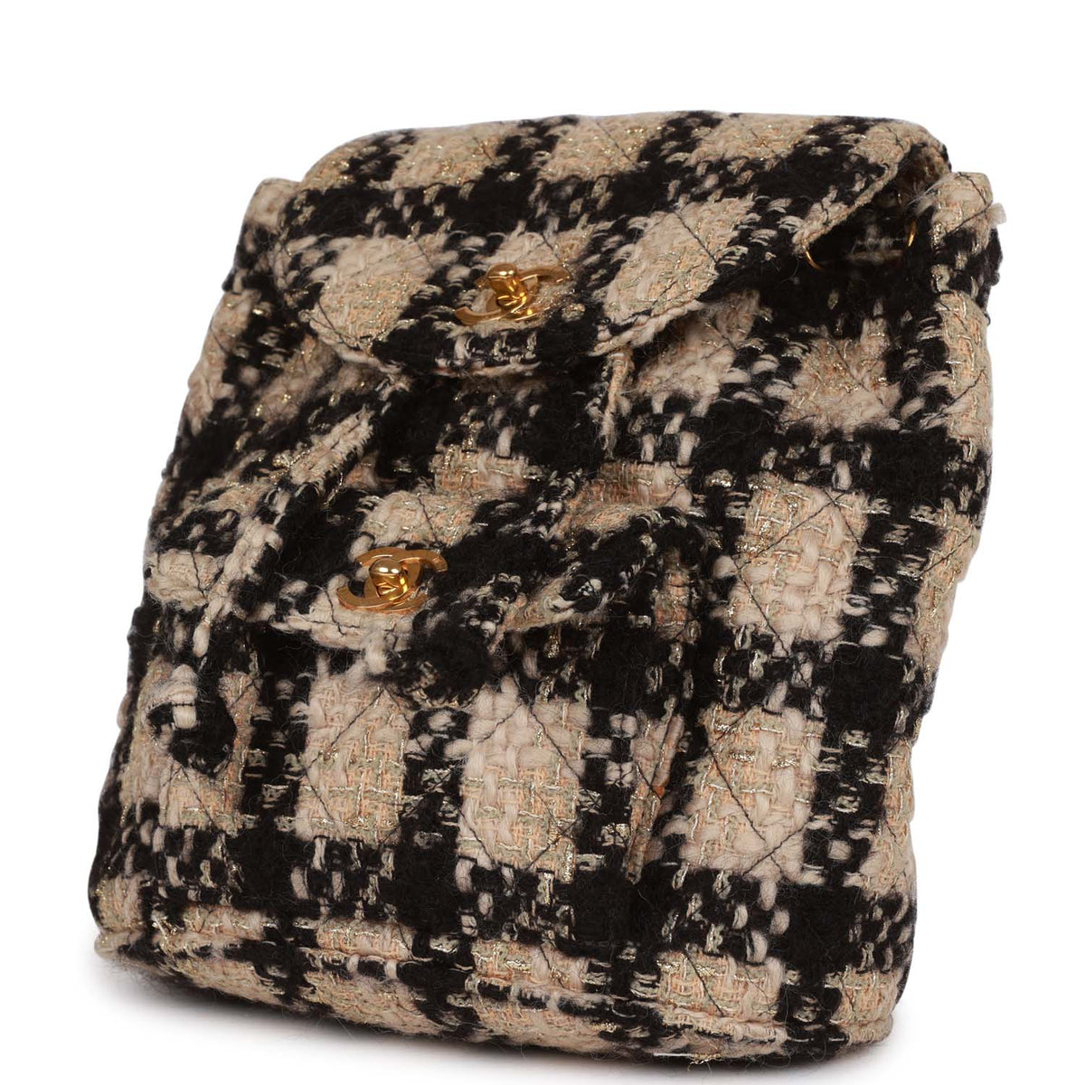 Vintage Chanel Duma Backpack Beige, Black Tweed Gold Hardware