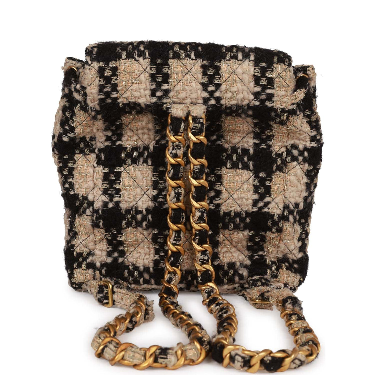 Vintage Chanel Duma Backpack Beige, Black Tweed Gold Hardware