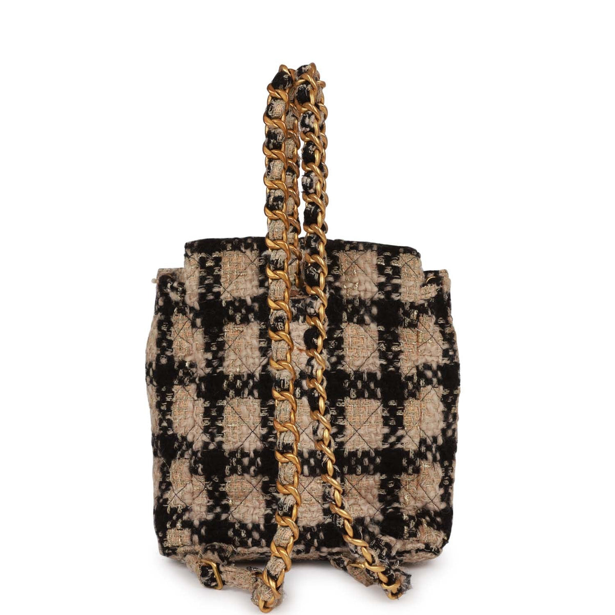 Vintage Chanel Duma Backpack Beige, Black Tweed Gold Hardware