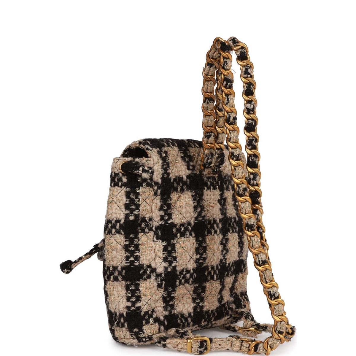 Vintage Chanel Duma Backpack Beige, Black Tweed Gold Hardware