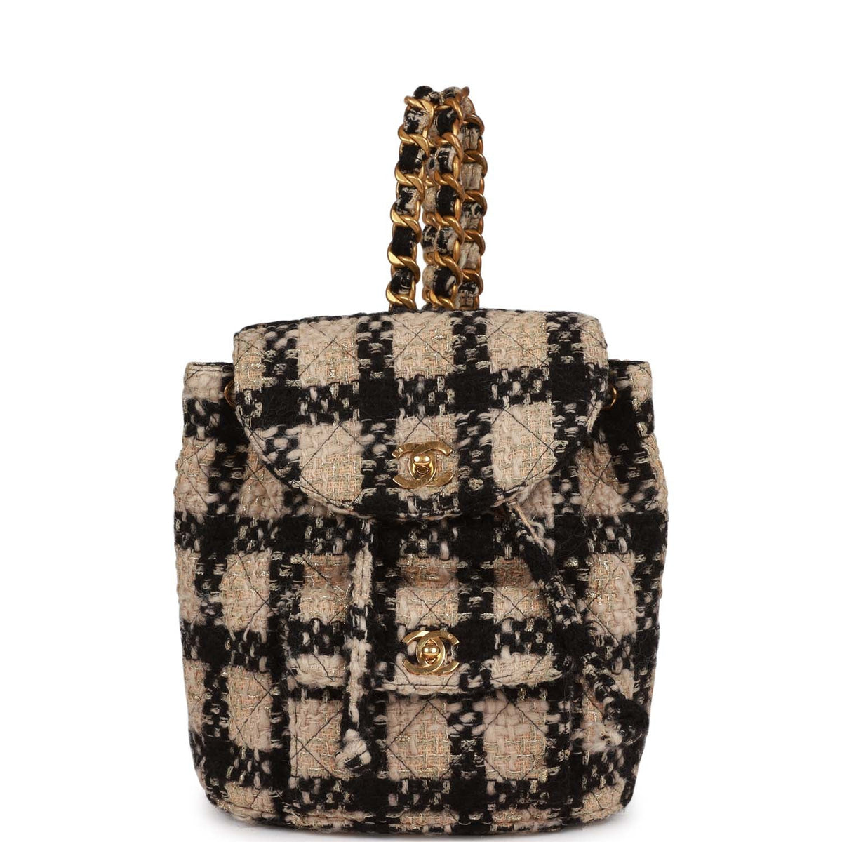 Vintage Chanel Duma Backpack Beige, Black Tweed Gold Hardware
