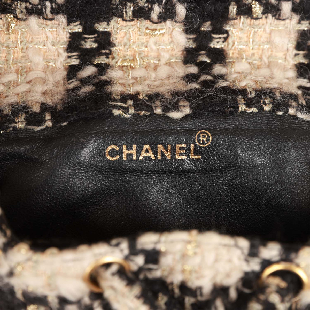 Vintage Chanel Duma Backpack Beige, Black Tweed Gold Hardware