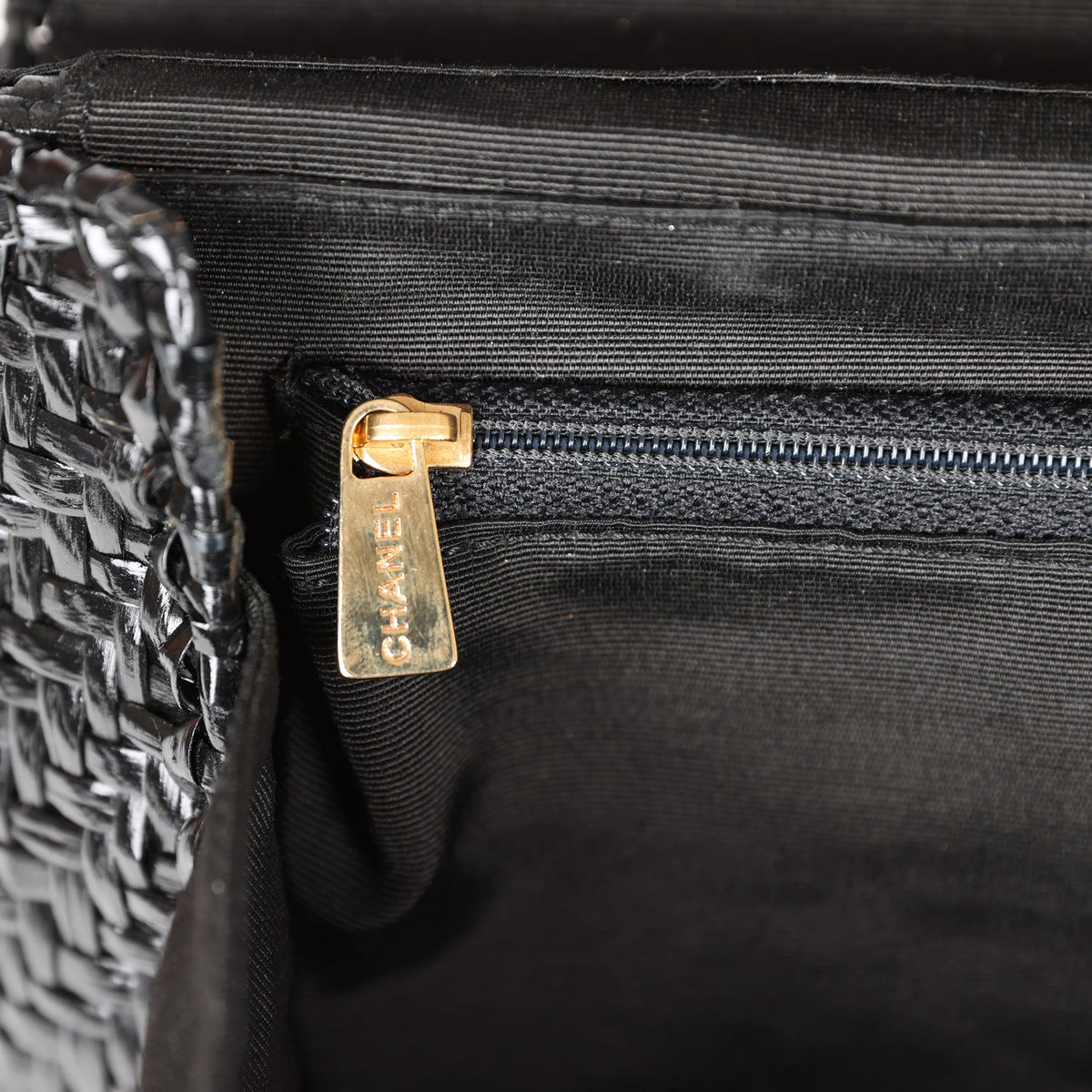 Vintage Chanel Flap Bag Black Wicker Gold Hardware
